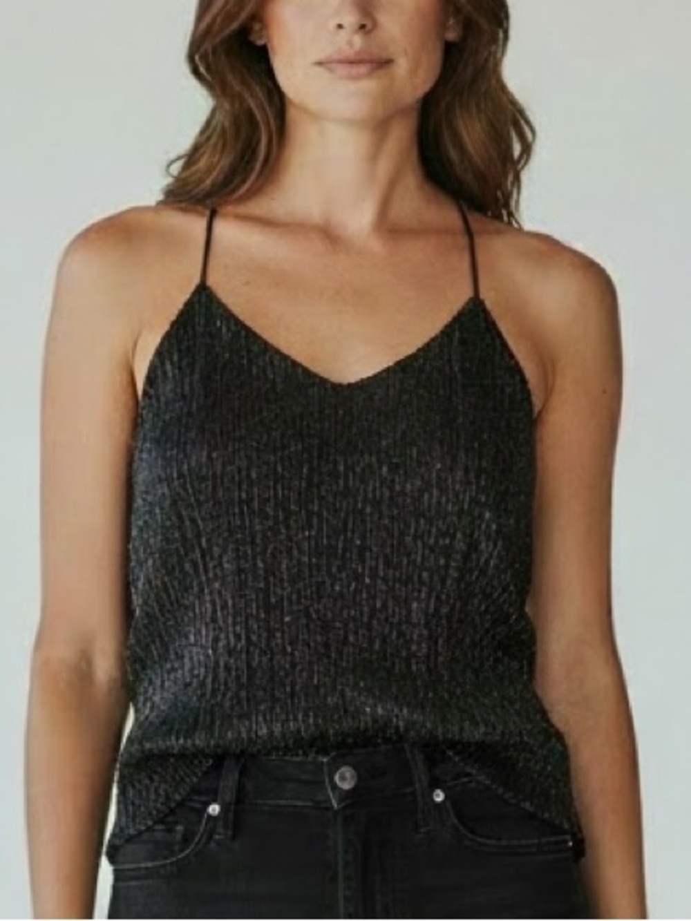 Express Metallic Black Ribbed V-Neck Camisole
